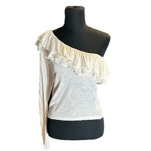 By Anthropologie Ivory Ruffle One Shoulder Asymmetrical Top Size S